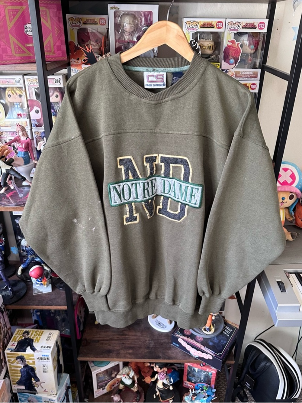 Vintage Notre Dame Sweatshirt Green Crewneck Embroidered CS Sportswear XL